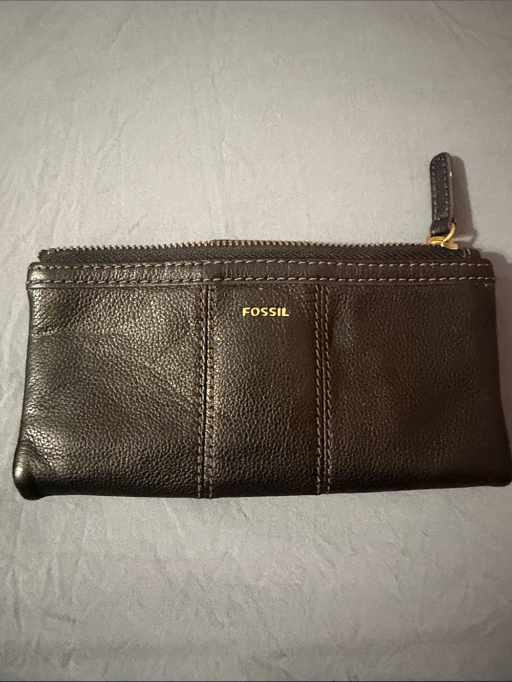 Fossil Black Leather Zip Pouch Wristlet